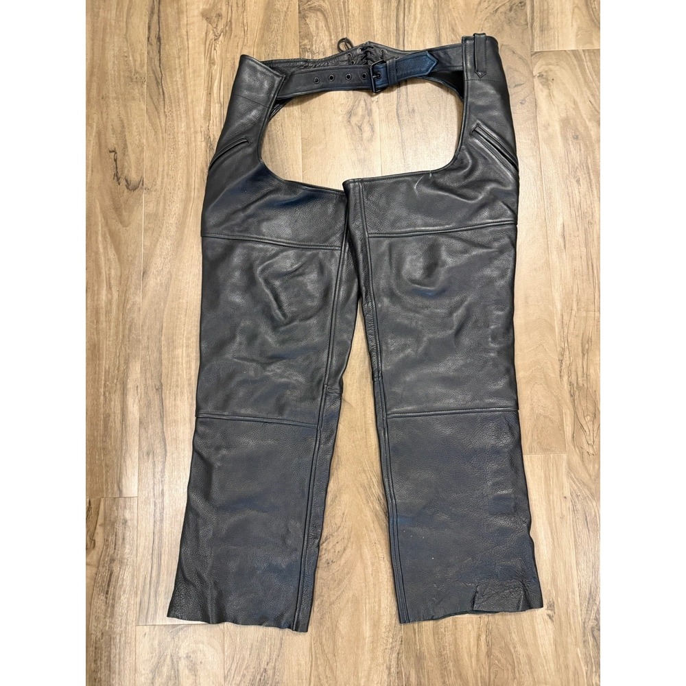 Street Legal Performance Biker Chaps Genuine Leather Black Unisex XL Lined